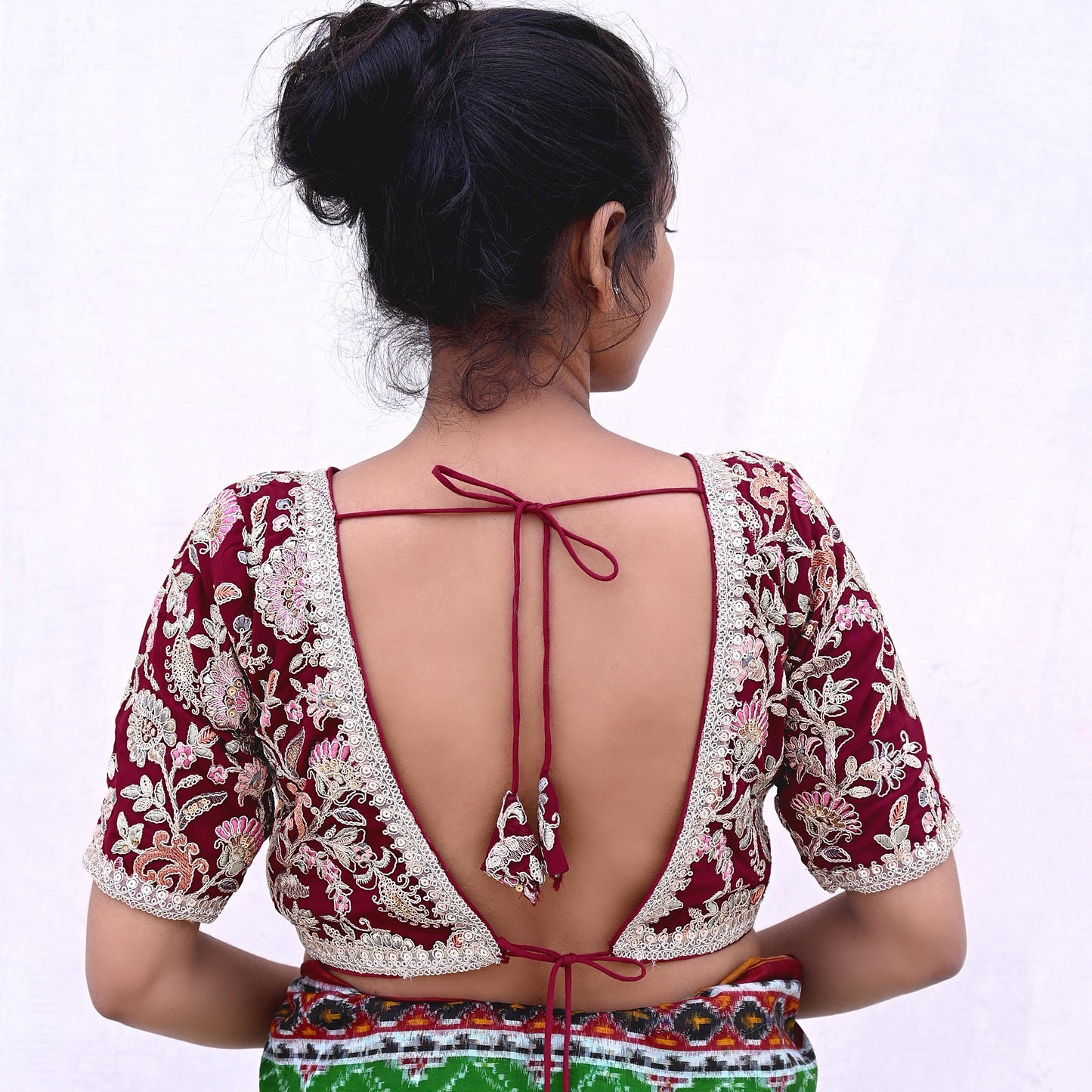 Indian New Maroon Georgette Hand Embroidered Padded Blouse/Top/Crop M Size Party wear Bollywood