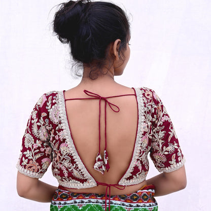 Indian New Maroon Georgette Hand Embroidered Padded Blouse/Top/Crop M Size Party wear Bollywood