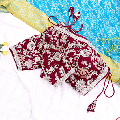 Indian New Maroon Georgette Hand Embroidered Padded Blouse/Top/Crop M Size Party wear Bollywood