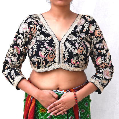 Indian New Black Georgette Hand Embroidered Padded Blouse/Top/Crop M Size Party wear Bollywood