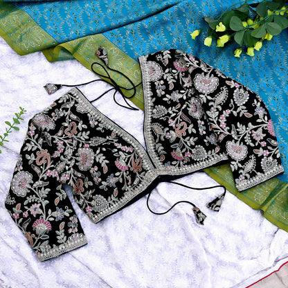 Indian New Black Georgette Hand Embroidered Padded Blouse/Top/Crop M Size Party wear Bollywood