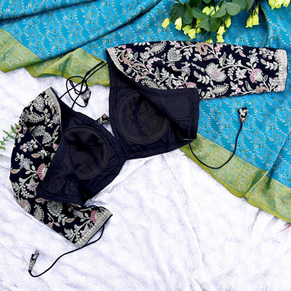 Indian New Black Georgette Hand Embroidered Padded Blouse/Top/Crop M Size Party wear Bollywood