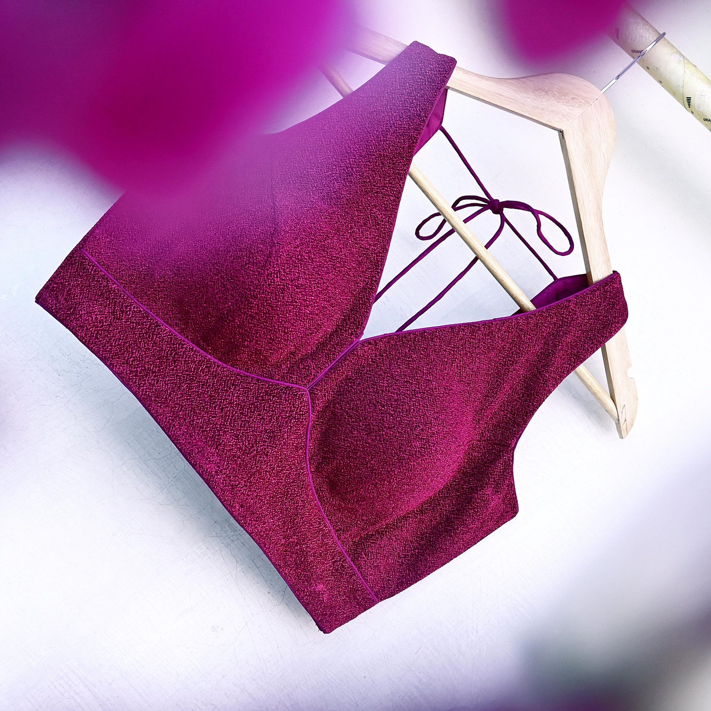 Indian New Black & Purple Embroidered Padded Blouse/Top/Crop M Size Party wear Bollywood