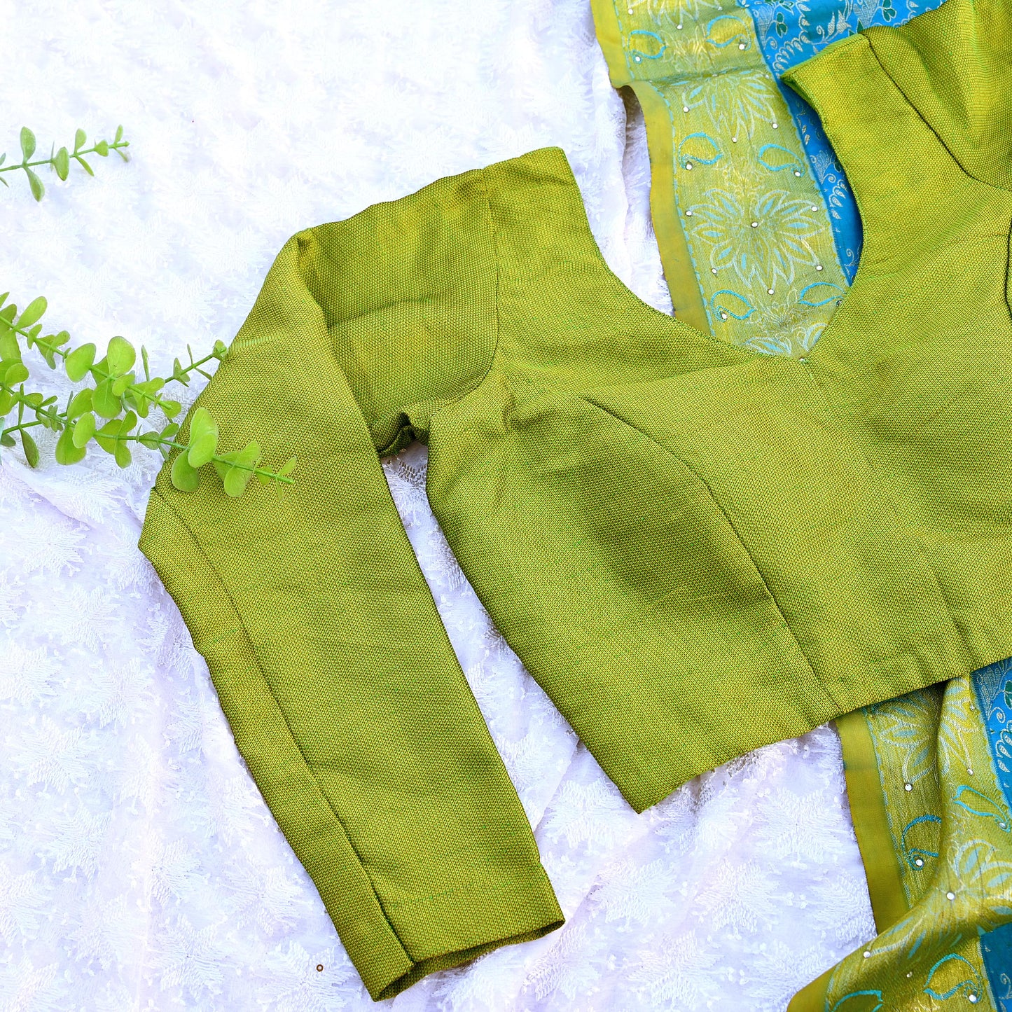 Indian New Parrot Green Cotton woven Padded Blouse/Top/Crop Party wear Bollywood Blouse