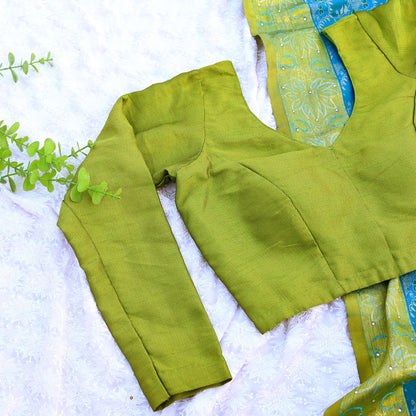 Indian New Parrot Green Cotton woven Padded Blouse/Top/Crop Party wear Bollywood Blouse