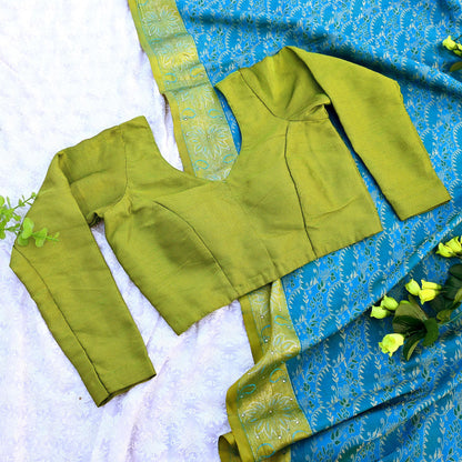 Indian New Parrot Green Cotton woven Padded Blouse/Top/Crop Party wear Bollywood Blouse