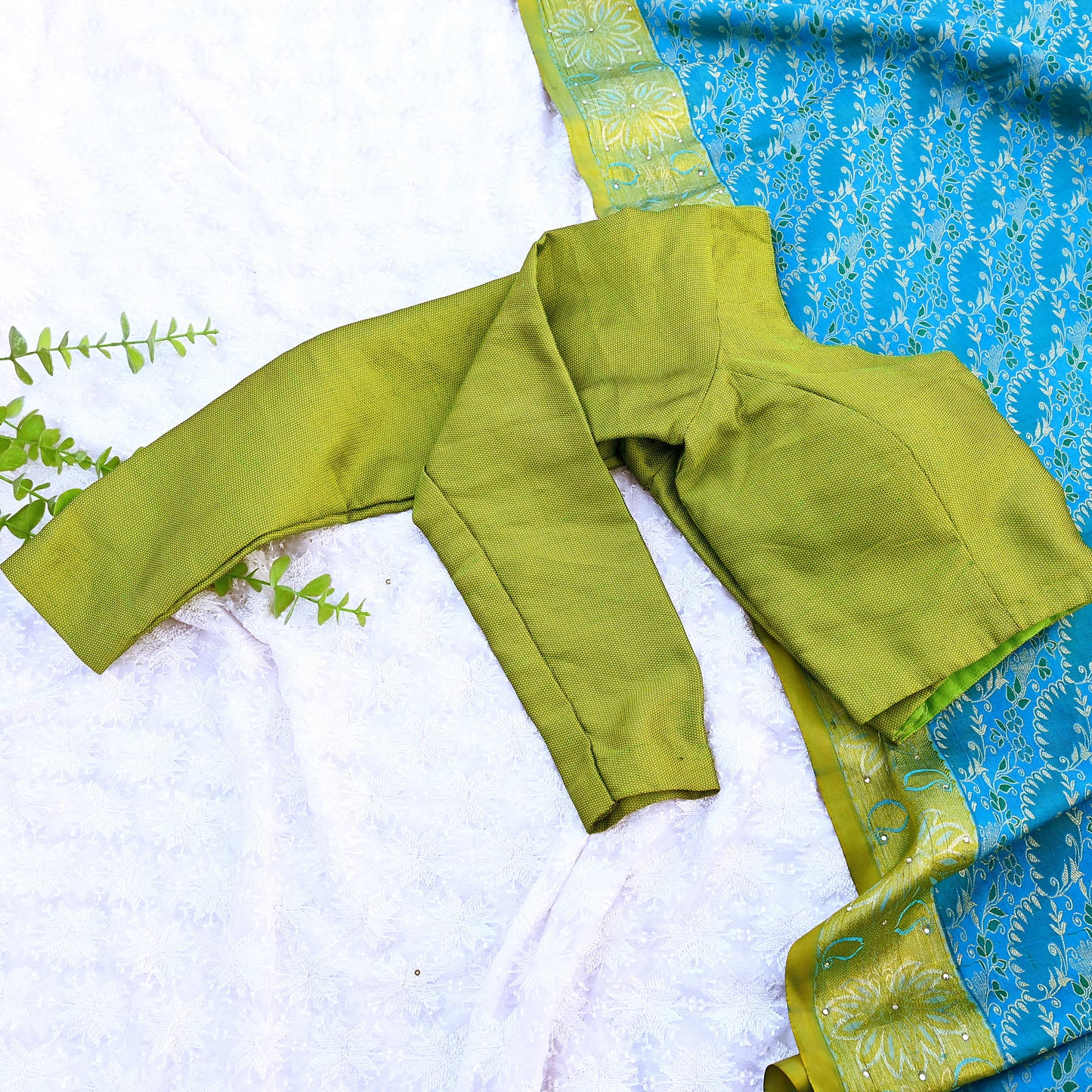 Indian New Parrot Green Cotton woven Padded Blouse/Top/Crop Party wear Bollywood Blouse