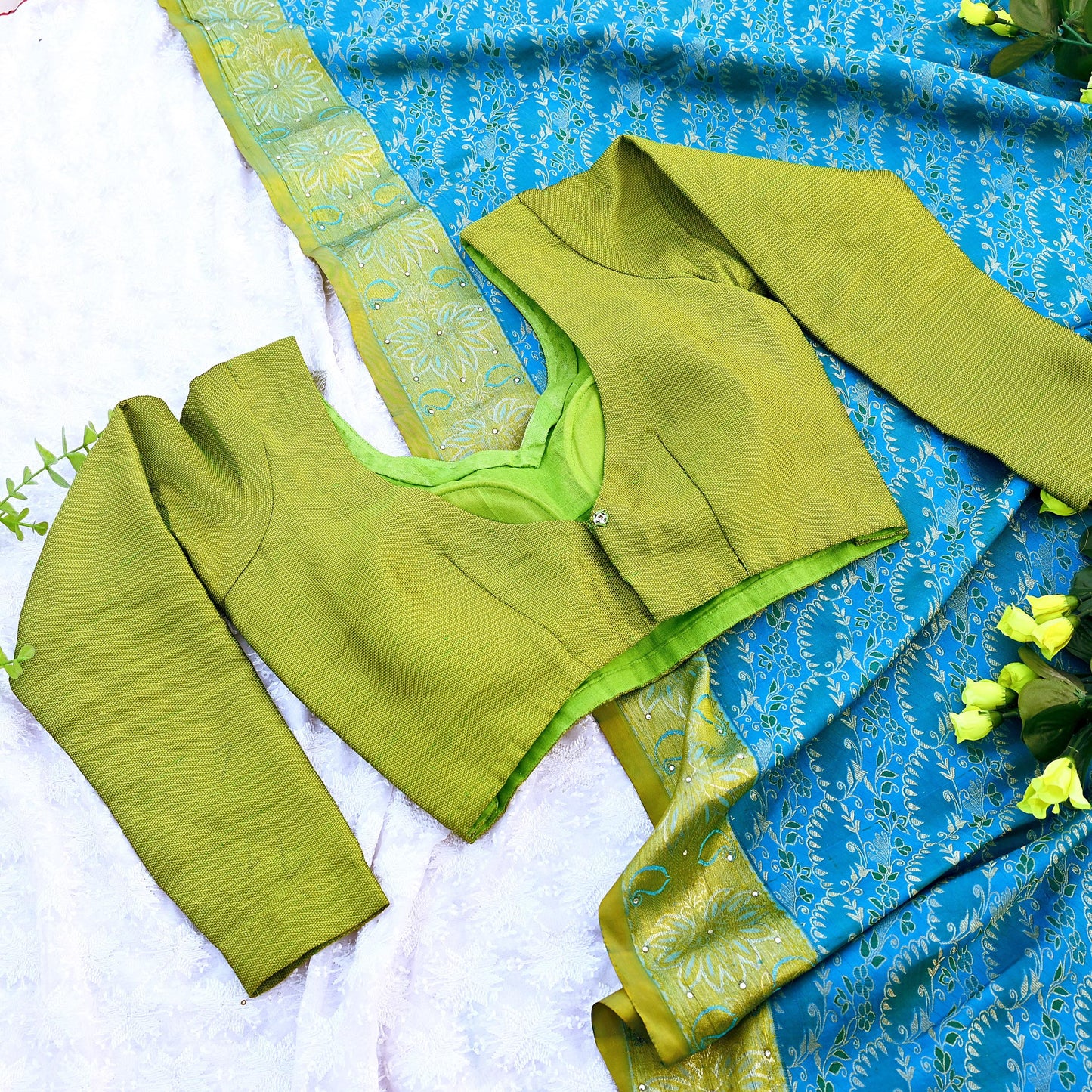 Indian New Parrot Green Cotton woven Padded Blouse/Top/Crop Party wear Bollywood Blouse