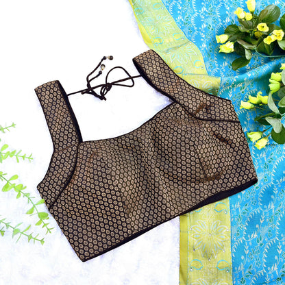 Indian New Black Chanderi silk Woven Brocade Padded Blouse/Top/Crop M Size Party wear Bollywood