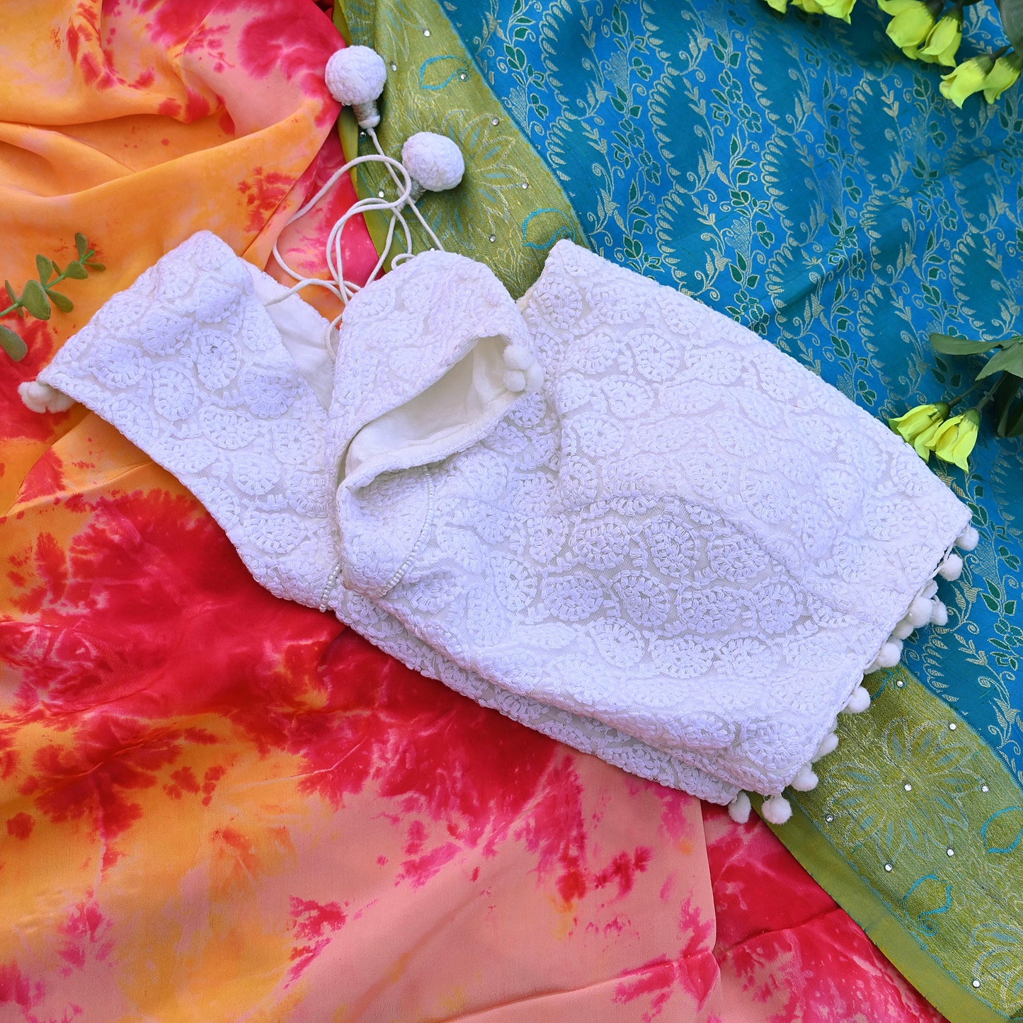 Indian New White Net Embroidered Padded Blouse/Top/Crop Party wear Bollywood