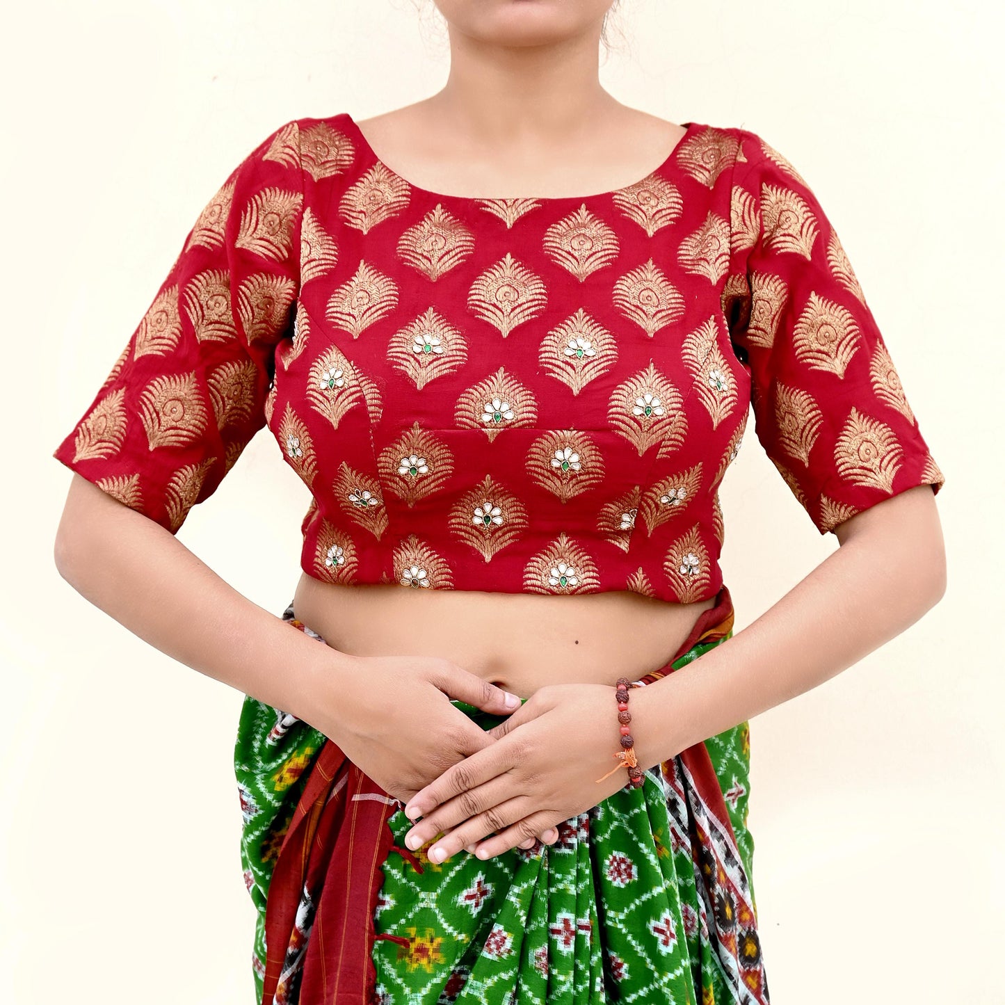 Indian New Red Pure Georgette Silk Hand Embroidered/Woven Padded Blouse/Top/Crop Party wear Bollywood One Of a Kind Blouse