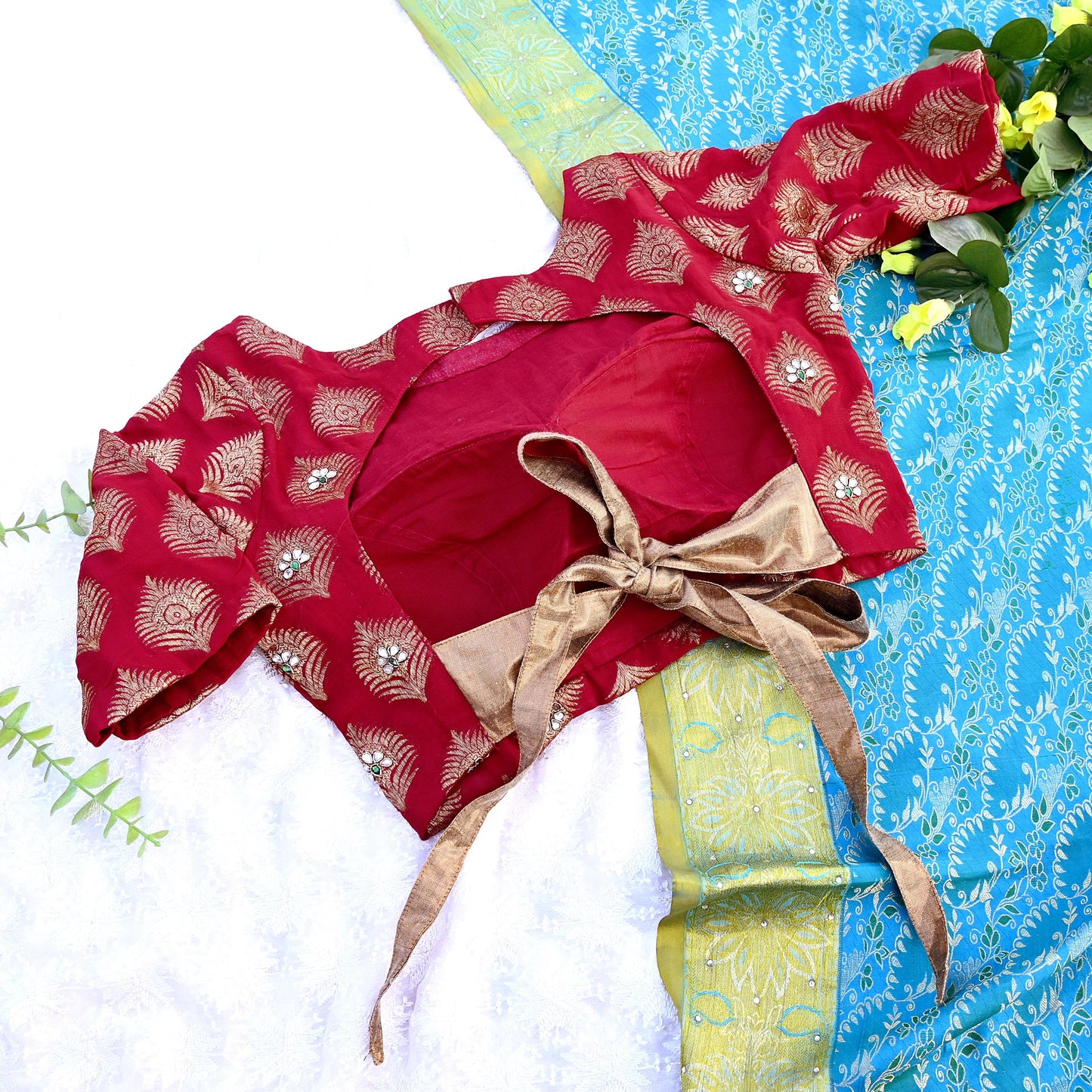 Indian New Red Pure Georgette Silk Hand Embroidered/Woven Padded Blouse/Top/Crop Party wear Bollywood One Of a Kind Blouse