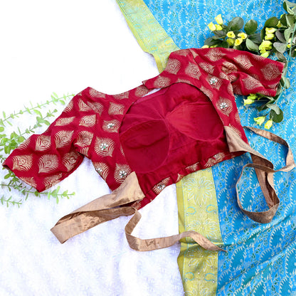 Indian New Red Pure Georgette Silk Hand Embroidered/Woven Padded Blouse/Top/Crop Party wear Bollywood One Of a Kind Blouse