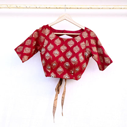 Indian New Red Pure Georgette Silk Hand Embroidered/Woven Padded Blouse/Top/Crop Party wear Bollywood One Of a Kind Blouse