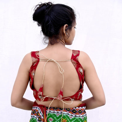 Indian New Red Pure Georgette Silk Hand Embroidered/Woven Sleeveless Padded Blouse/Top/Crop Party wear Bollywood One Of a Kind Blouse