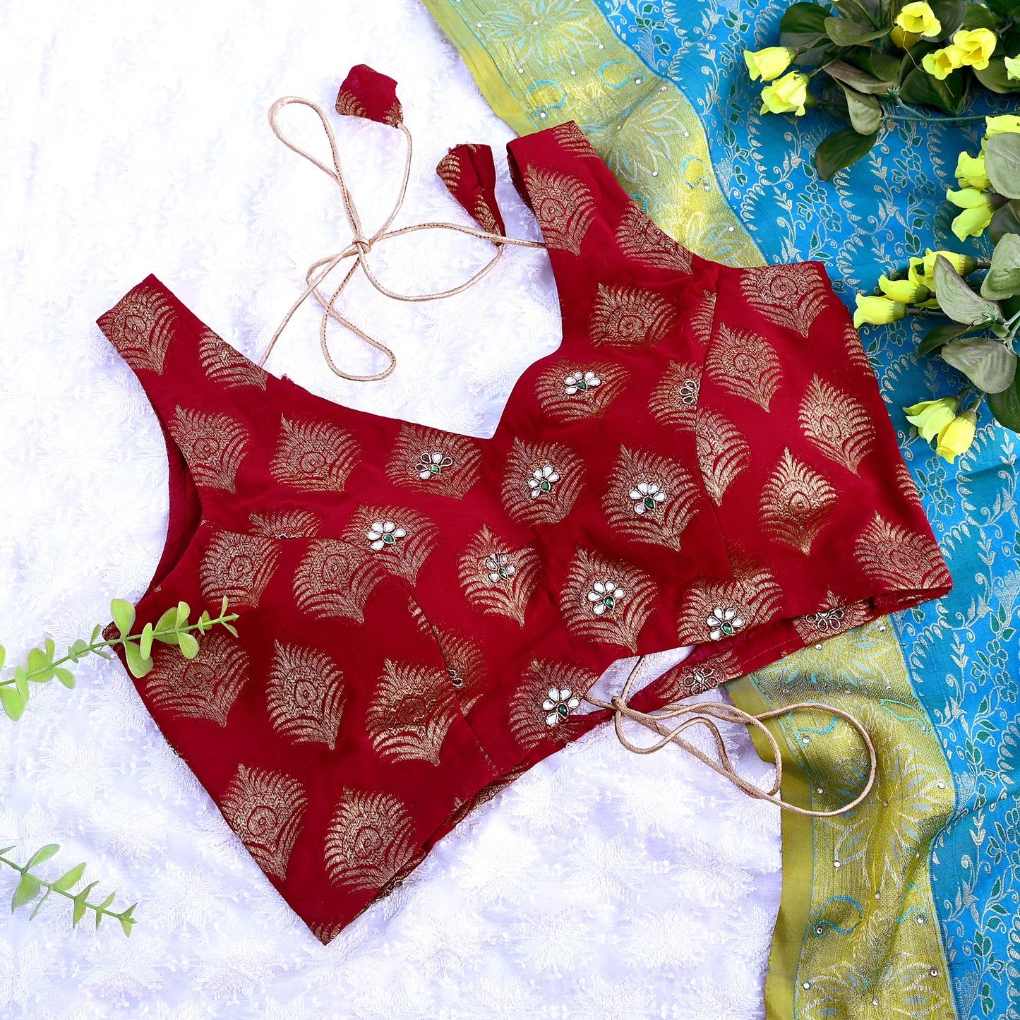 Indian New Red Pure Georgette Silk Hand Embroidered/Woven Sleeveless Padded Blouse/Top/Crop Party wear Bollywood One Of a Kind Blouse