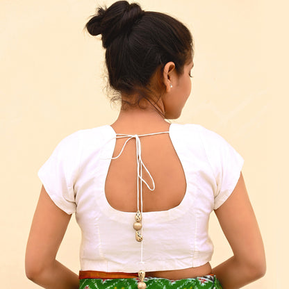 Indian New White Pure Silk Hand Woven Padded Blouse/Top/Crop Party wear Bollywood One Of a Kind Blouse