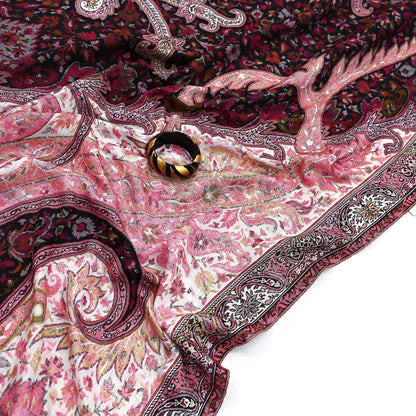 Vintage Stole Black & White woolen Handmade Jamawar work Long Throw Warm Stole Paisley Design Fringes