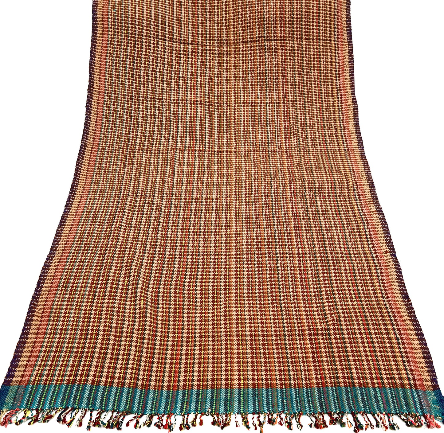 Vintage Multi Woolen Handmade Kullu Shawl Woven work Long Throw Stole Warm Stole Warm Fringes