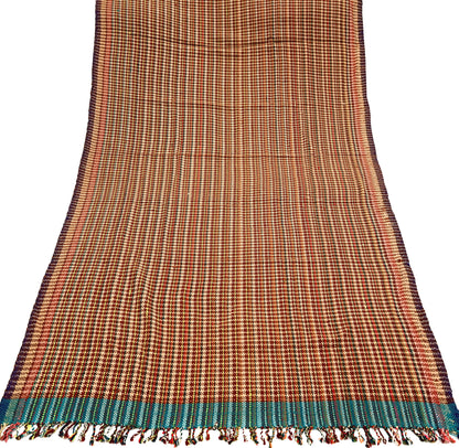 Vintage Multi Woolen Handmade Kullu Shawl Woven work Long Throw Stole Warm Stole Warm Fringes