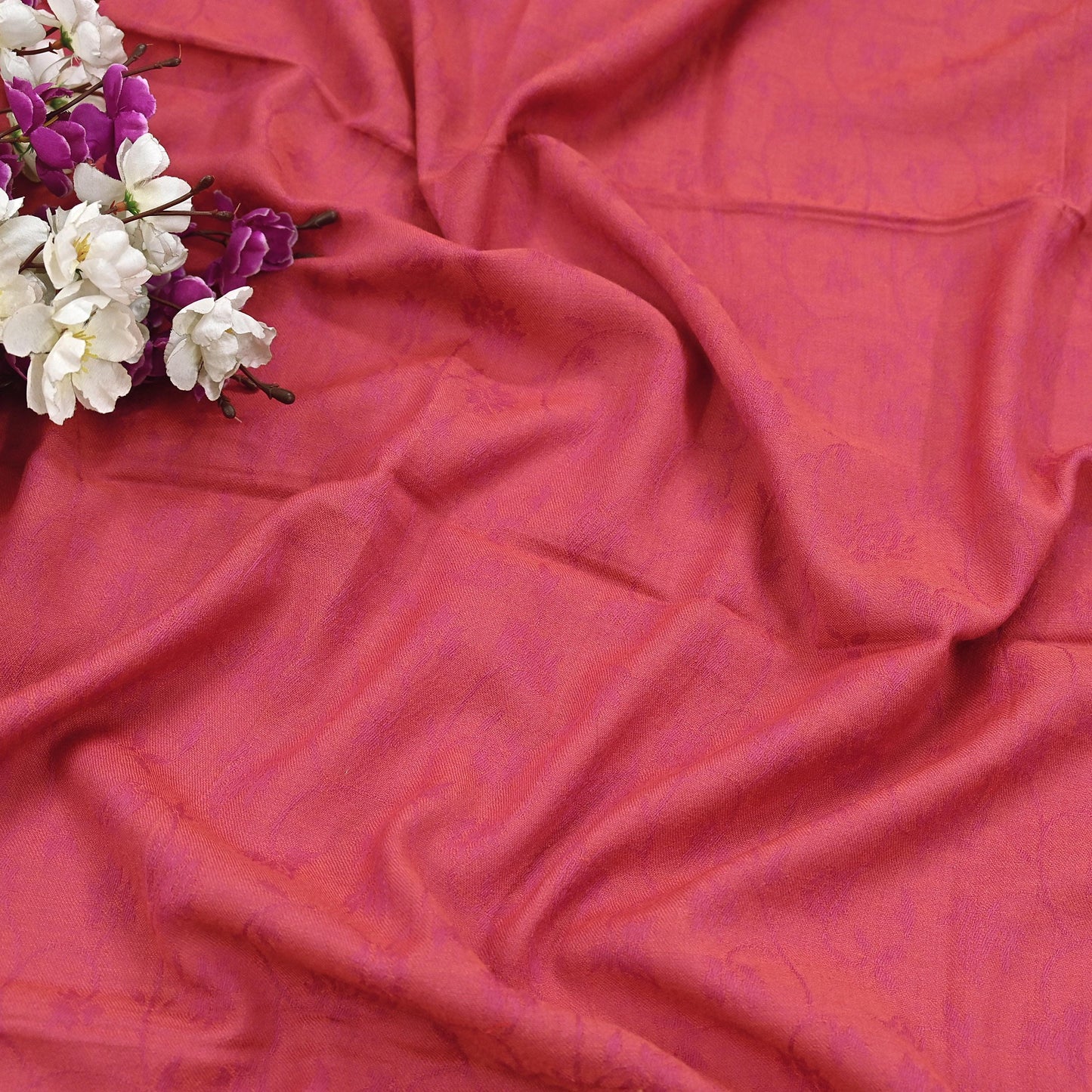 Indian Vintage Red Pure Woolen Shawl Handmade Woven Jamawar Work Long Throw Stole Warm Paisley Design Soft