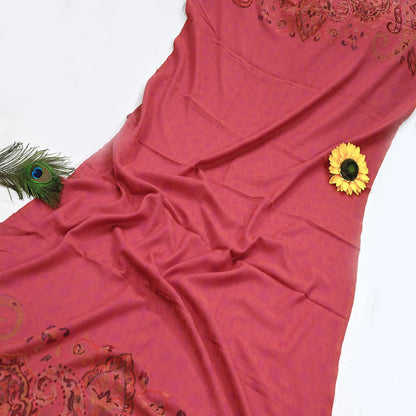 Indian Vintage Red Pure Woolen Shawl Handmade Woven Jamawar Work Long Throw Stole Warm Paisley Design Soft