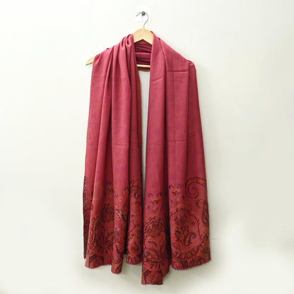 Indian Vintage Red Pure Woolen Shawl Handmade Woven Jamawar Work Long Throw Stole Warm Paisley Design Soft