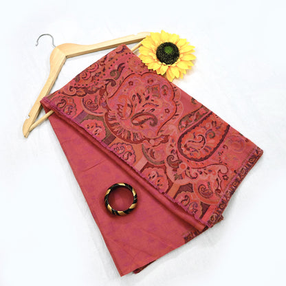 Indian Vintage Red Pure Woolen Shawl Handmade Woven Jamawar Work Long Throw Stole Warm Paisley Design Soft