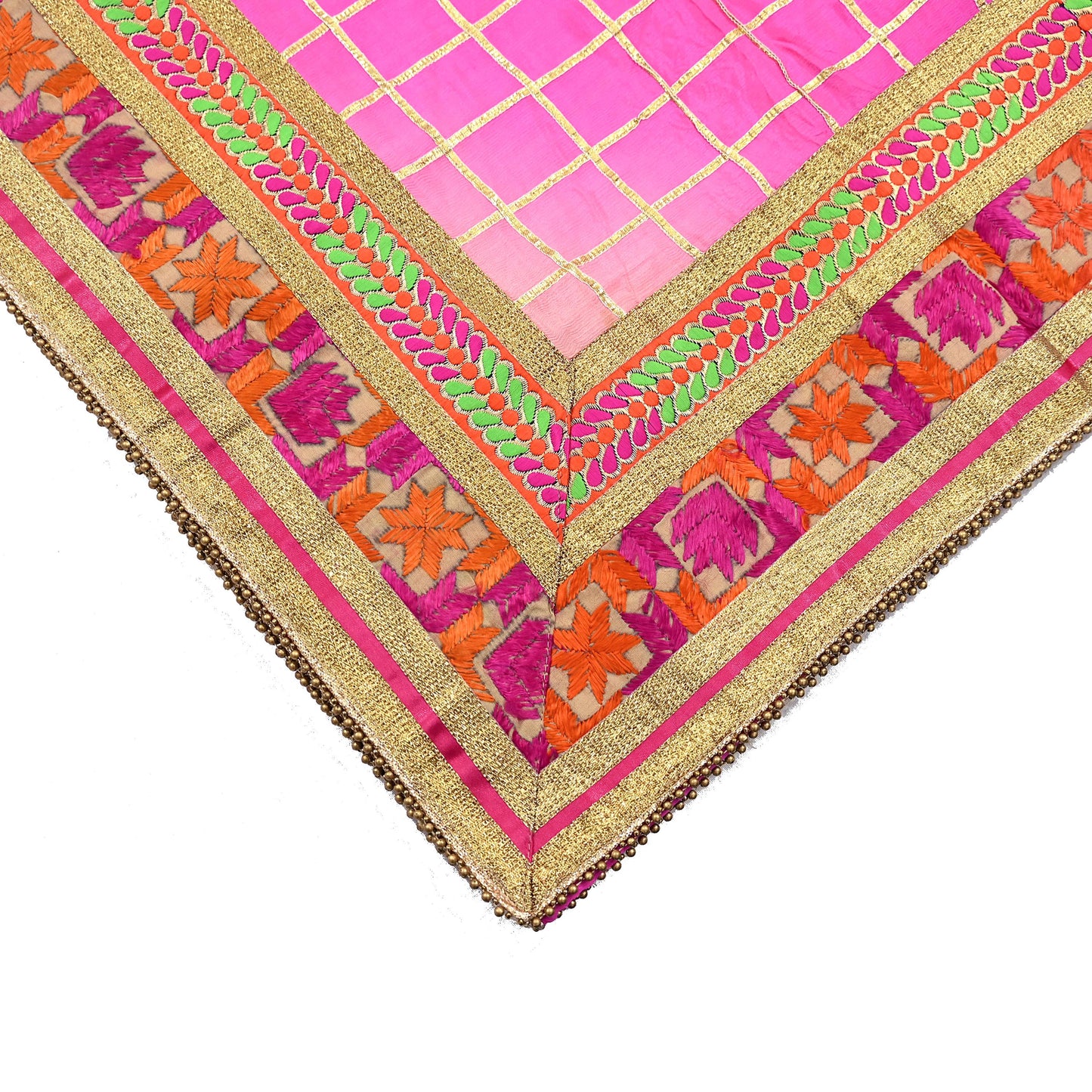 Indian Vintage Peach & Pink Dupatta Pure silk Long Stole Hand Embroidered Scarves Floral Design Stole Veil Wrap Zari gota