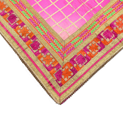 Indian Vintage Peach & Pink Dupatta Pure silk Long Stole Hand Embroidered Scarves Floral Design Stole Veil Wrap Zari gota