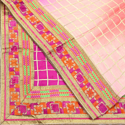 Indian Vintage Peach & Pink Dupatta Pure silk Long Stole Hand Embroidered Scarves Floral Design Stole Veil Wrap Zari gota
