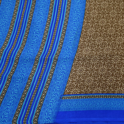 Indian Vintage Blue & Green Sarees Moss Crepe Printed Sari 5yd Sewing Floral Soft Craft Fabric DressMaking For Crafting Quilting Upcycle