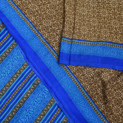 Indian Vintage Blue & Green Sarees Moss Crepe Printed Sari 5yd Sewing Floral Soft Craft Fabric DressMaking For Crafting Quilting Upcycle