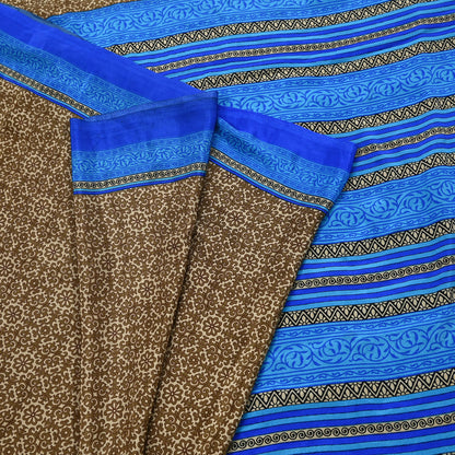 Indian Vintage Blue & Green Sarees Moss Crepe Printed Sari 5yd Sewing Floral Soft Craft Fabric DressMaking For Crafting Quilting Upcycle