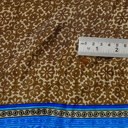 Indian Vintage Blue & Green Sarees Moss Crepe Printed Sari 5yd Sewing Floral Soft Craft Fabric DressMaking For Crafting Quilting Upcycle