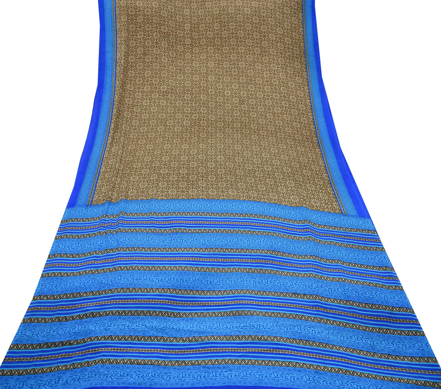 Indian Vintage Blue & Green Sarees Moss Crepe Printed Sari 5yd Sewing Floral Soft Craft Fabric DressMaking For Crafting Quilting Upcycle