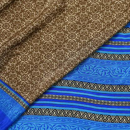Indian Vintage Blue & Green Sarees Moss Crepe Printed Sari 5yd Sewing Floral Soft Craft Fabric DressMaking For Crafting Quilting Upcycle