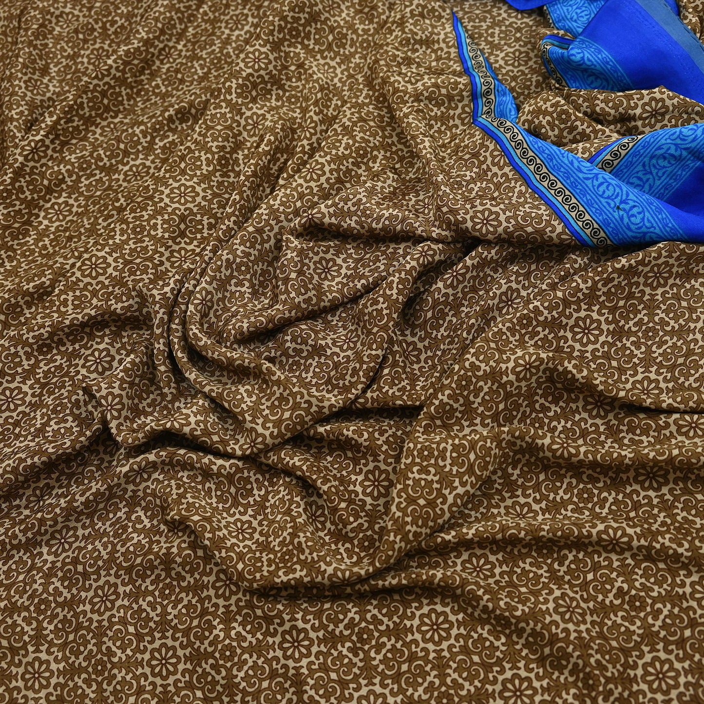 Indian Vintage Blue & Green Sarees Moss Crepe Printed Sari 5yd Sewing Floral Soft Craft Fabric DressMaking For Crafting Quilting Upcycle