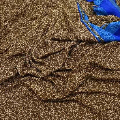 Indian Vintage Blue & Green Sarees Moss Crepe Printed Sari 5yd Sewing Floral Soft Craft Fabric DressMaking For Crafting Quilting Upcycle