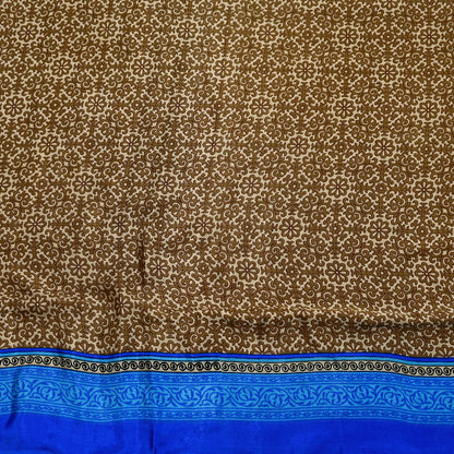 Indian Vintage Blue & Green Sarees Moss Crepe Printed Sari 5yd Sewing Floral Soft Craft Fabric DressMaking For Crafting Quilting Upcycle