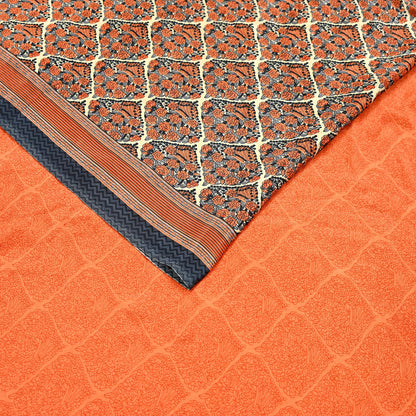 Indian Vintage Sari Orange & Beige Moss Crepe Printed Sarees 6yd Craft Fabric Sewing Floral Soft Dressmaking Quilting Crafting Upcycle Used