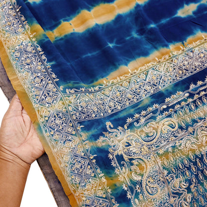 Indian Vintage Saree Pure Crepe Silk Hand Embroidered Tie-Dye Sari Fabric 5yard Sewing Craft Fabric Ethnic Dressmaking Crafting Zardozi Zari