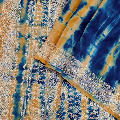 Indian Vintage Saree Pure Crepe Silk Hand Embroidered Tie-Dye Sari Fabric 5yard Sewing Craft Fabric Ethnic Dressmaking Crafting Zardozi Zari