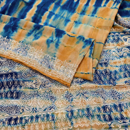 Indian Vintage Saree Pure Crepe Silk Hand Embroidered Tie-Dye Sari Fabric 5yard Sewing Craft Fabric Ethnic Dressmaking Crafting Zardozi Zari