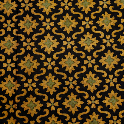 Vintage Sari Beige & Black Pure Silk Hand Woven Printed Saree Fabric 5yard Sewing Dress Designing for Crafting Quilting Upcycle Soft Border