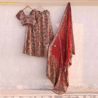 Indian Heavy Wedding Red Pure Satin Silk & Pure Georgette Silk Hand Embroidered Lehenga 3pcs Set Designer By Manish Malhotra Party Wear