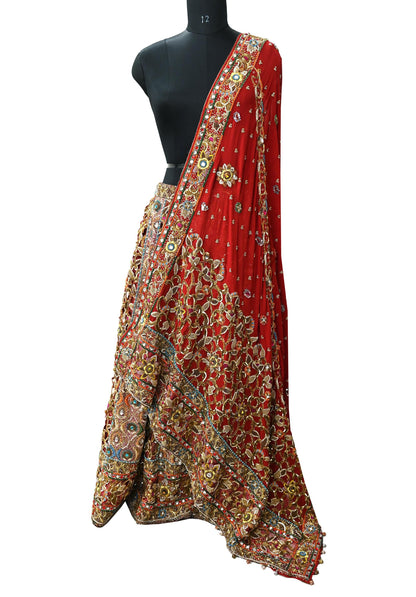 Indian Heavy Wedding Red Pure Satin Silk & Pure Georgette Silk Hand Embroidered Lehenga 3pcs Set Designer By Manish Malhotra Party Wear