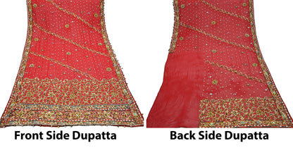 Indian Heavy Wedding Red Pure Satin Silk & Pure Georgette Silk Hand Embroidered Lehenga 3pcs Set Designer By Manish Malhotra Party Wear