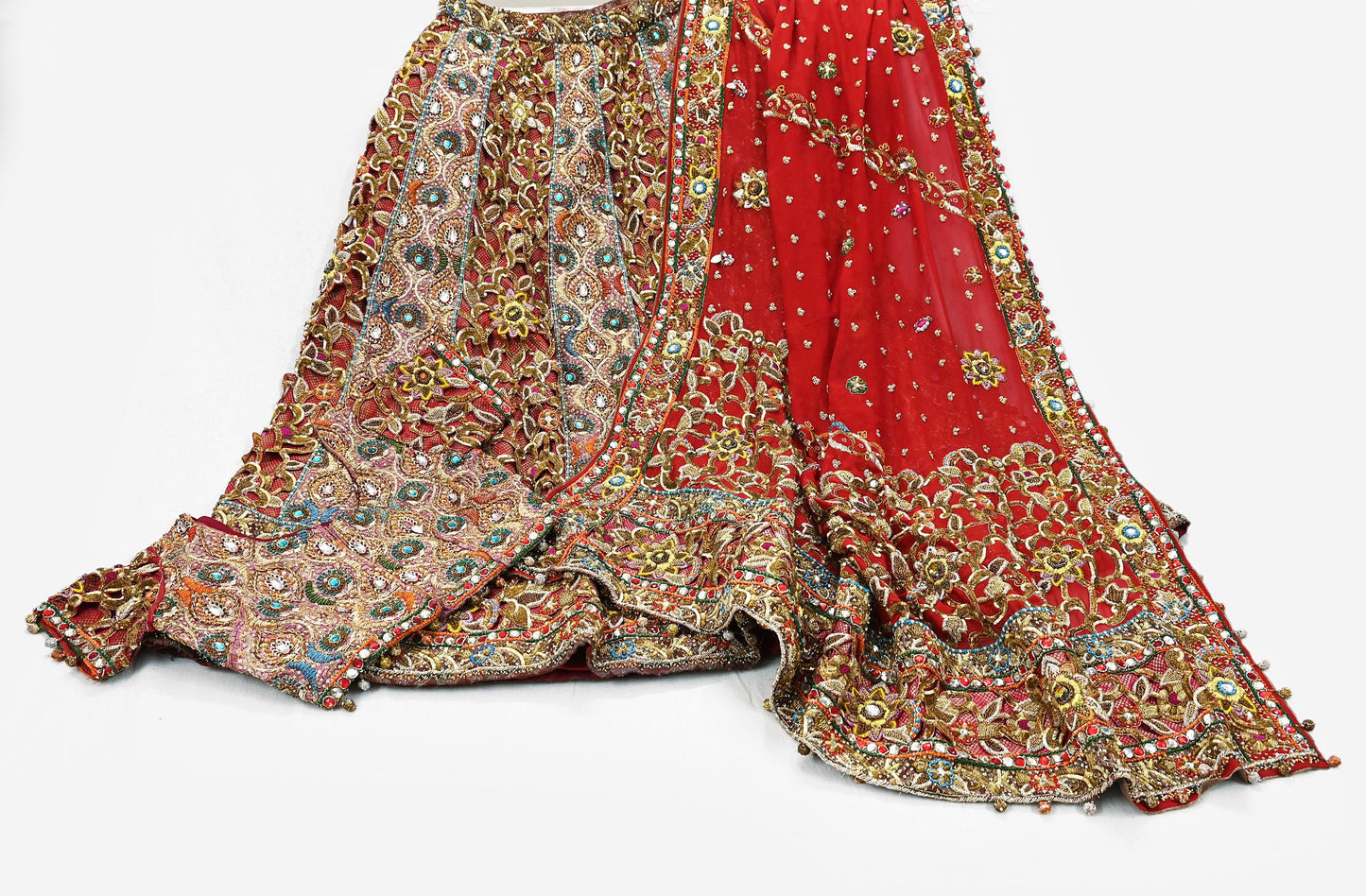 Indian Heavy Wedding Red Pure Satin Silk & Pure Georgette Silk Hand Embroidered Lehenga 3pcs Set Designer By Manish Malhotra Party Wear