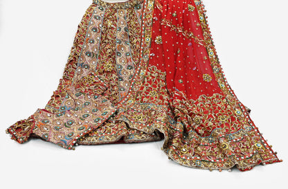 Indian Heavy Wedding Red Pure Satin Silk & Pure Georgette Silk Hand Embroidered Lehenga 3pcs Set Designer By Manish Malhotra Party Wear